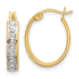 Sterling Silver 18K Gold-plated Diamond Mystique Oval Hoop Earrings